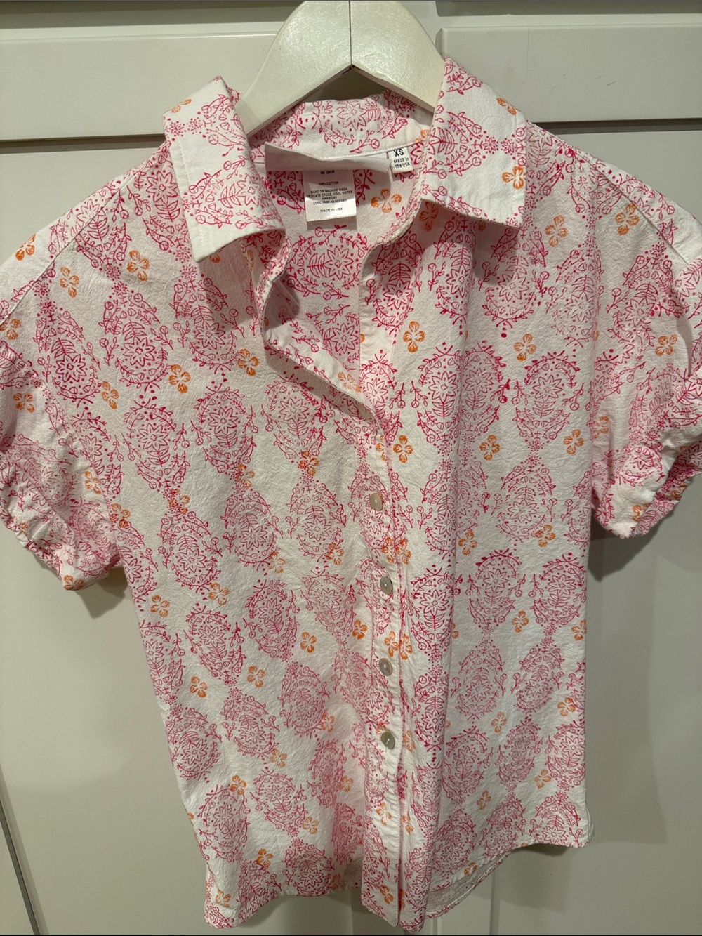 Finley Pink and Orange Printed Short-Sleeve Button-Up Blouse